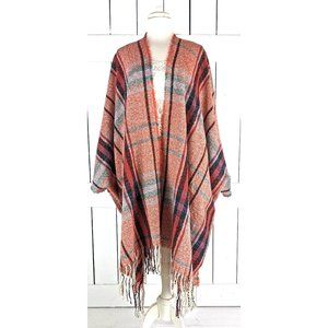 Red tartan plaid tassel fringe kimono cardigan cover up jacket one size